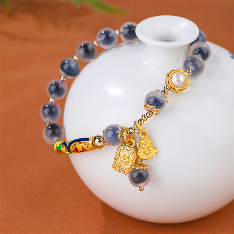 Buddha Stones Natural Blue Candy Agate Amulet Strength Bracelet