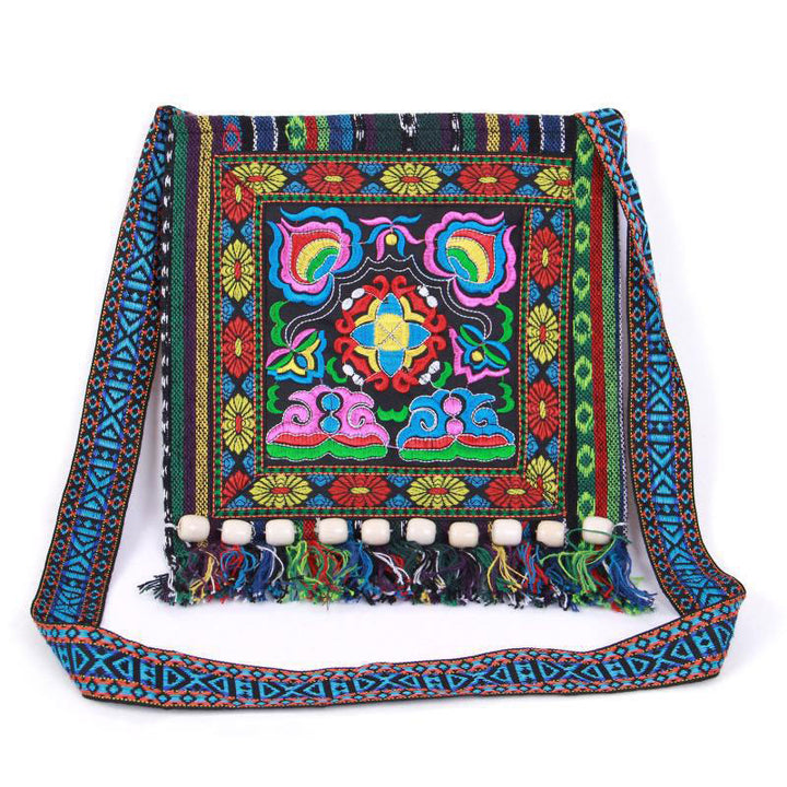 Tibetan Handmade Embroidered Camellia Canvas Shoulder Bag Crossbody Bag