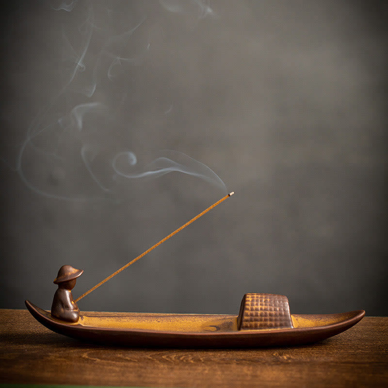 A Lonely Fisherman Afloat Ceramic Healing Incense Burner