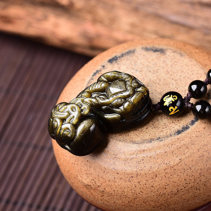 FengShui Gold Sheen Obsidian PiXiu Wealth Necklace