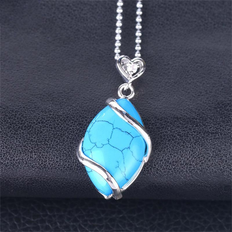 Buddha Stones Marquise Pattern Natural Crystal Stone Charm Necklace Pendant