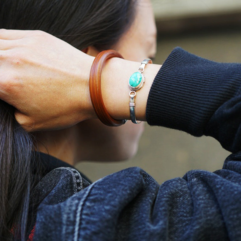 925 Sterling Silver Turquoise Balance Protection Handmade Nepal Bracelet Bangle