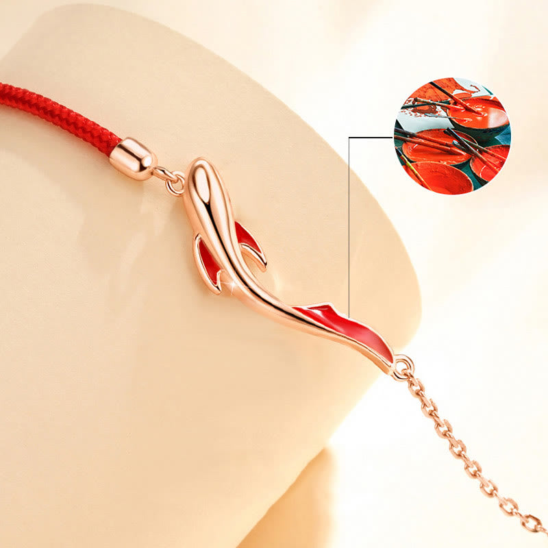 Buddha Stones 925 Sterling Silver Luck Koi Fish Lotus Star Braided Red String Bracelet