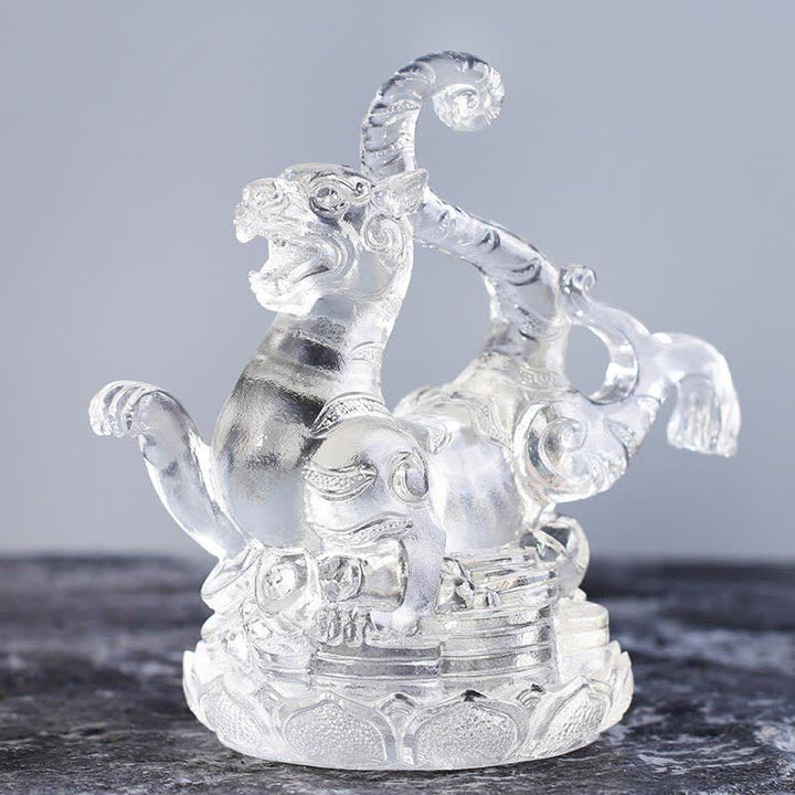 Feng Shui Four Symbols Azure Dragon Handmade Liuli Crystal Art Piece Home Office Decoration