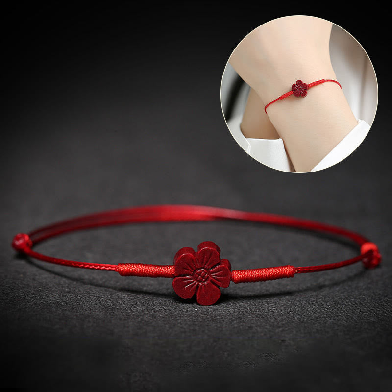 Handmade Plum Blossom Four Leaf Clover PiXiu Lotus Koi Fish Cinnabar Blessing Braid Bracelet