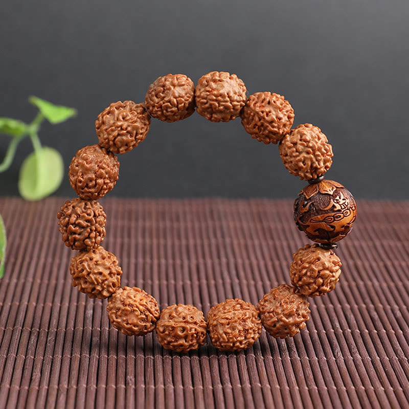 Buddha Stones Tibet Rudraksha Bodhi Seed PiXiu Copper Coin Wealth Luck Bracelet