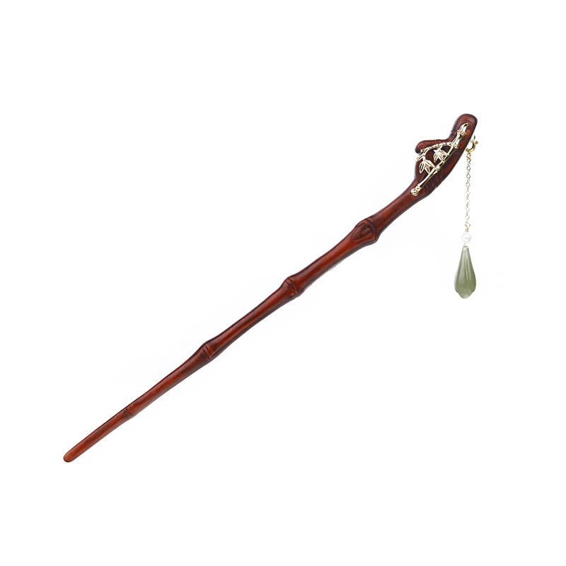 Buddha Stones Small Leaf Red Sandalwood Water Drop Jade Protection Hairpin