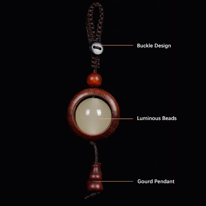 Buddha Stones Red Sandalwood Ebony Wood Green Sandalwood Luminous Lucky Bead Gourd Peace Key Chain