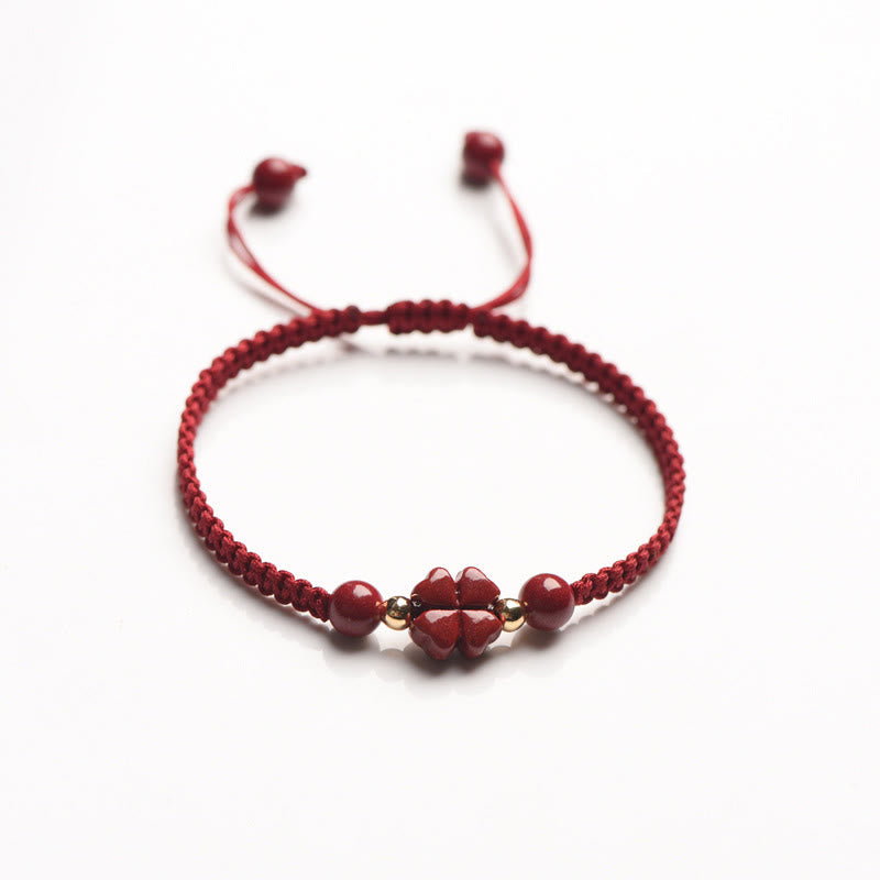 Four Leaf Clover Five-petal Flower Cinnabar Blessing Red String Bracelet