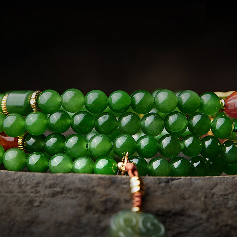 108 Mala Beads Cyan Jade Red Agate Laughing Buddha Luck Bracelet