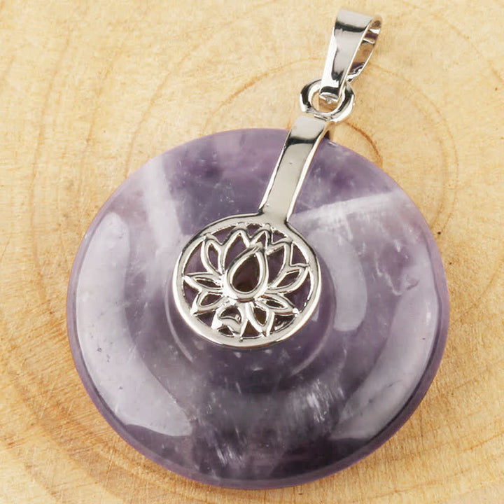 Buddha Stones Various Crystal Amethyst Pink Crystal Lotus Healing Necklace Pendant