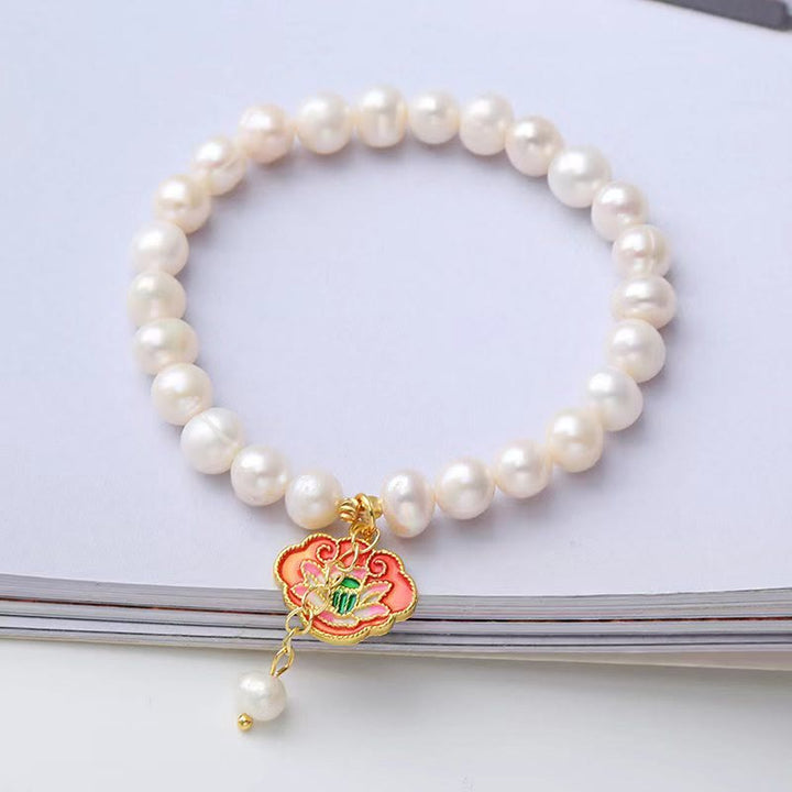 Natural Pearl Lotus Koi Fish Goldfish Optimism Charm Bracelet