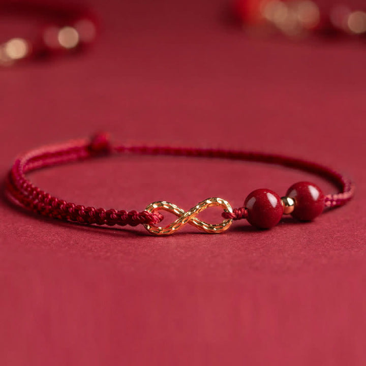 Buddha Stones Cinnabar Blessing Red String 14K Gold Infinity Symbol Bracelet Anklet