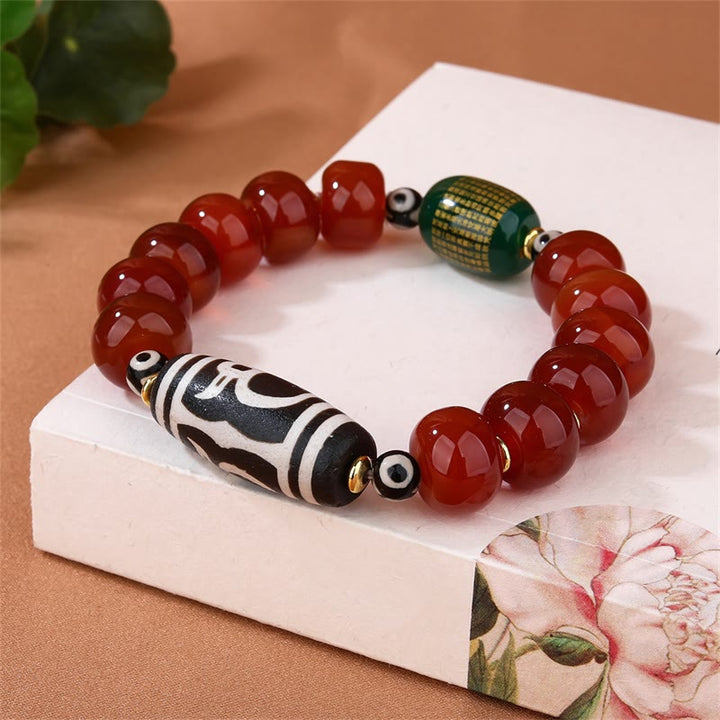 Buddha Stones Tibetan Red Agate God of Wealth Dzi Bead Wealth Bracelet