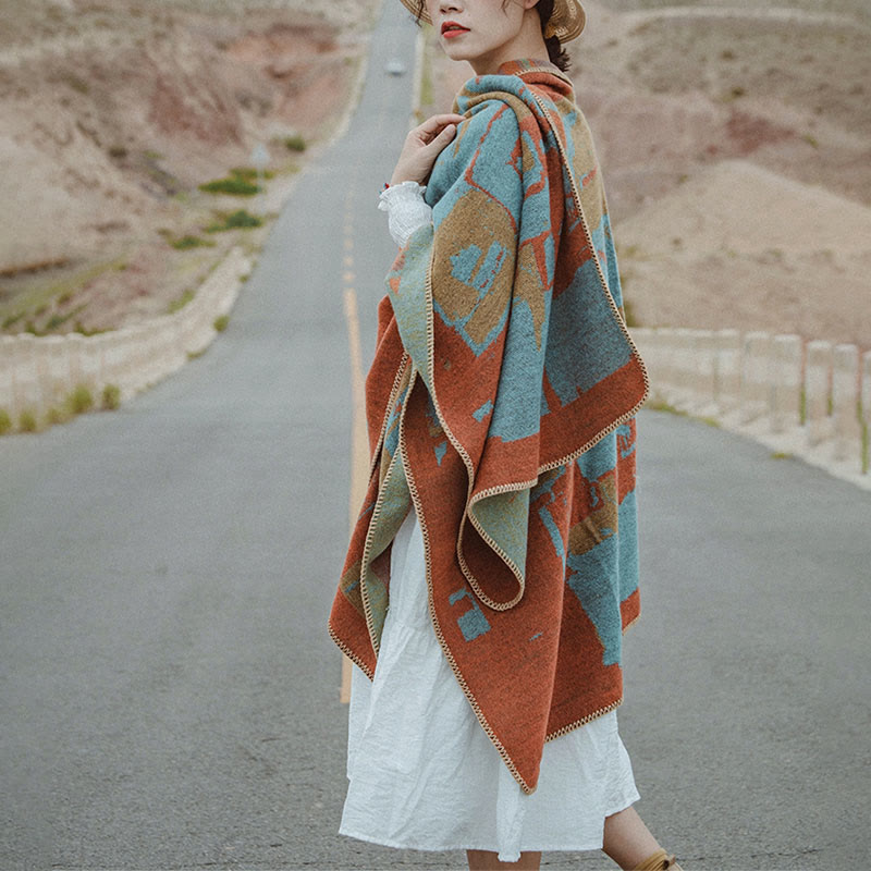 Tibetan Orange Shawl Warm Cloak Scarf