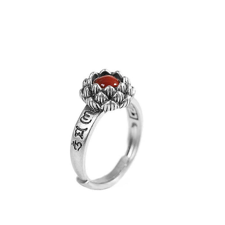 925 Sterling Silver Lotus Red Agate Confidence Blessing Ring (Extra 30% Off | USE CODE: FS30)