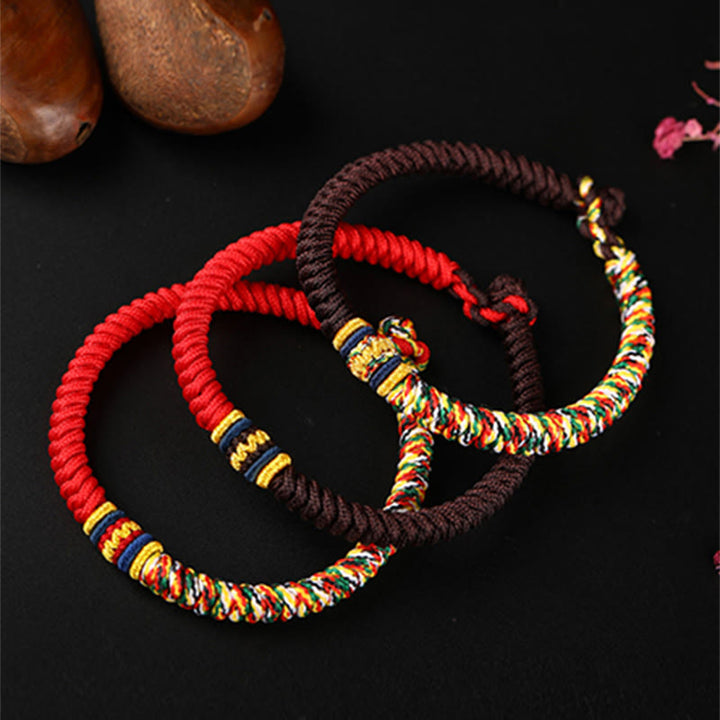 Buddha Stones Tibetan Handmade Multicolored Thread King Kong Knot Strength Braid String Bracelet