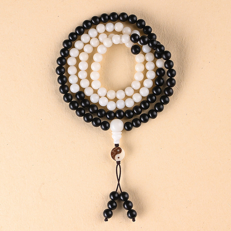 Buddha Stones Ebony YinYang Protection Necklace Mala