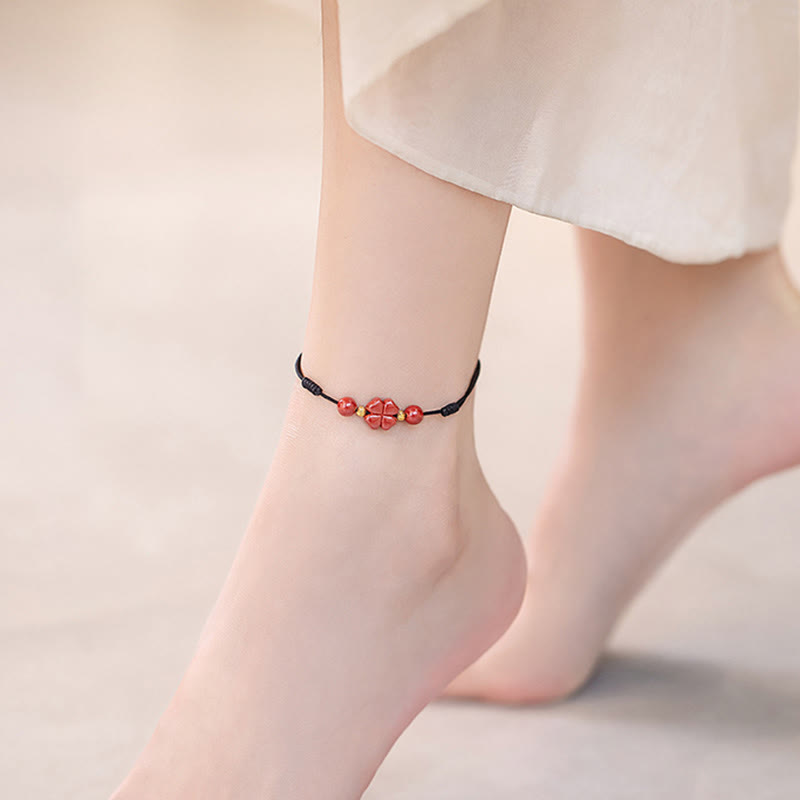 FREE Today: Blessings and Luck Four Leaf Clover Cinnabar Red String Protection Bracelet