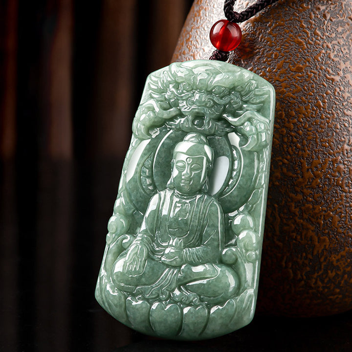 Tathagata Buddha Dragon Jade Amulet Serenity String Necklace