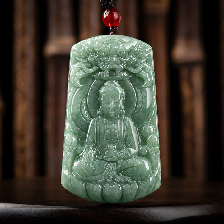 Tathagata Buddha Dragon Jade Amulet Serenity String Necklace