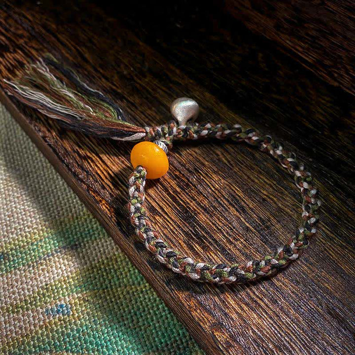 990 Sterling Silver Tibetan Handmade Amber Steelyard Weight Wish Protection Bracelet