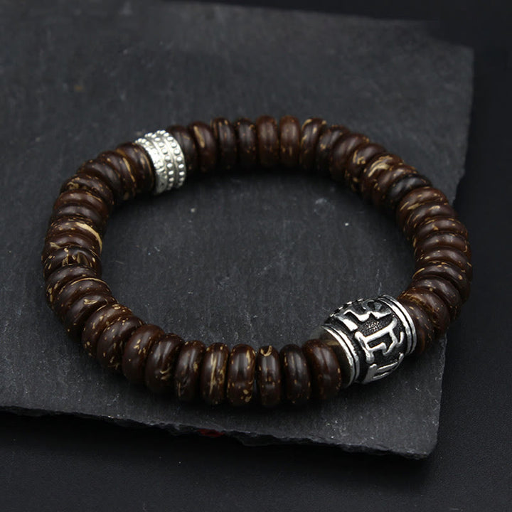 Buddha Stones Natural Tibetan Coconut Shell Om Mani Padme Hum Positive Bracelet