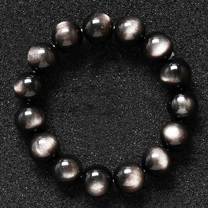 Buddha Stones Natural Silver Sheen Obsidian Soothing Protection Bracelet