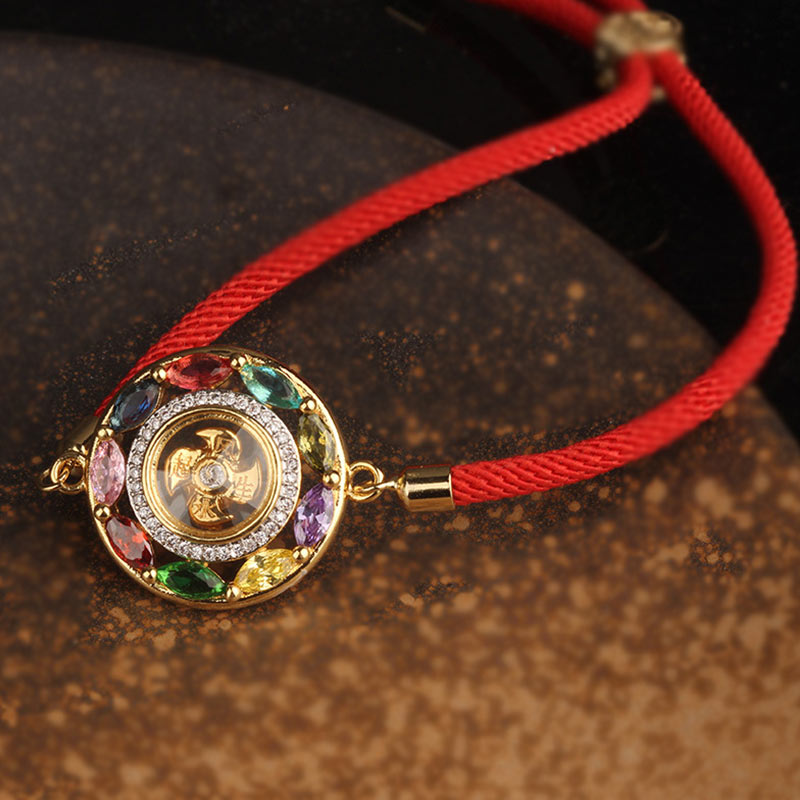 Buddha Stones Colorful Zircon Copper Wealth Luck Rotation Bracelet Necklace Pendant