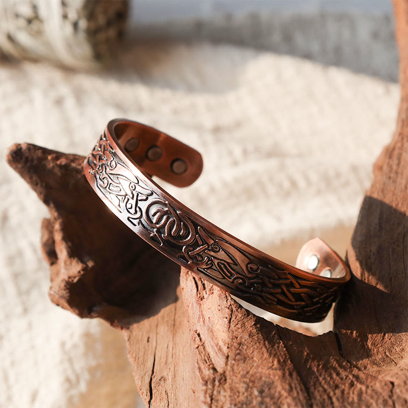 Viking Birds Magnetic Copper Adjustable Cuff Bracelet Bangle