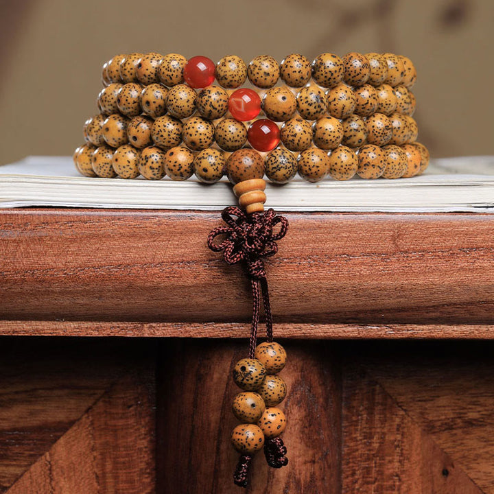 Buddha Stones 108 Mala Beads Bodhi Seed Red Agate Auspiciousness Bracelet