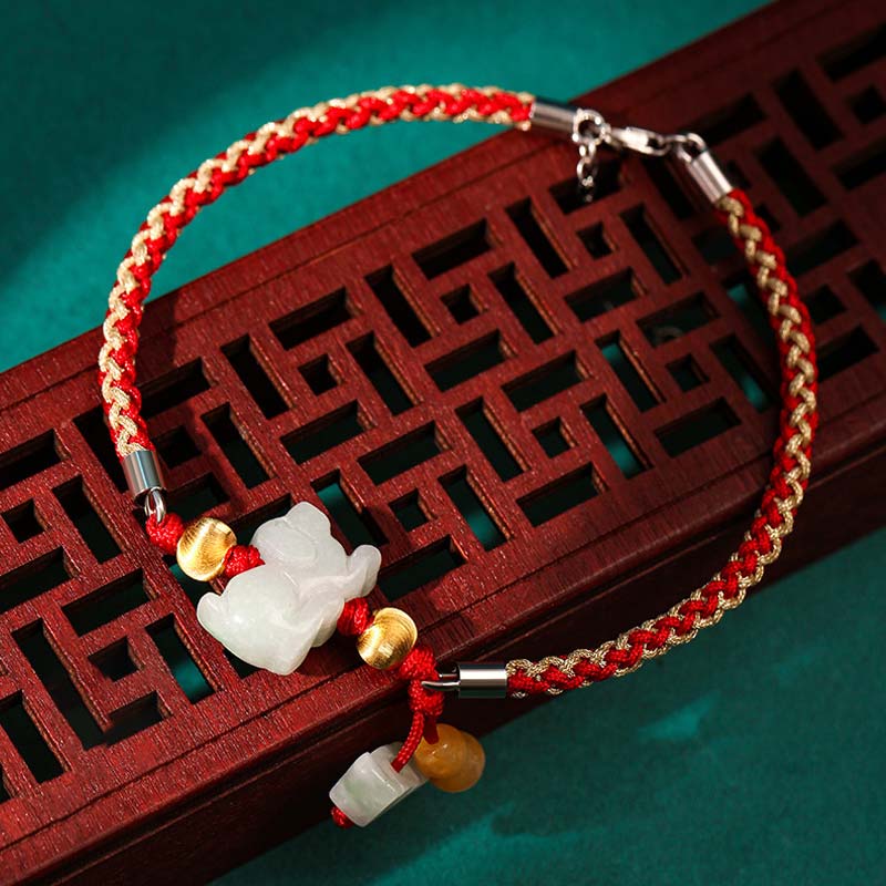 Buddha Stones Chinese Zodiac Jade Prosperity Red String Bracelet Anklet