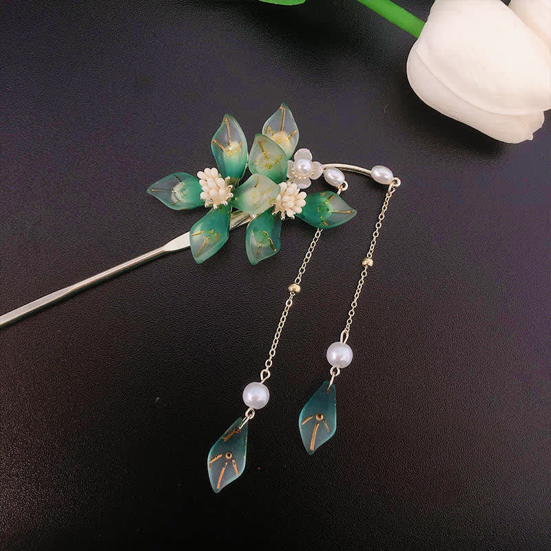 Flower Leaf Pearl Peace Tassel Hairpin