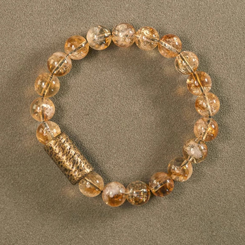 Buddha Stones Natural Citrine Crystal Brass Bead Protection Bracelet