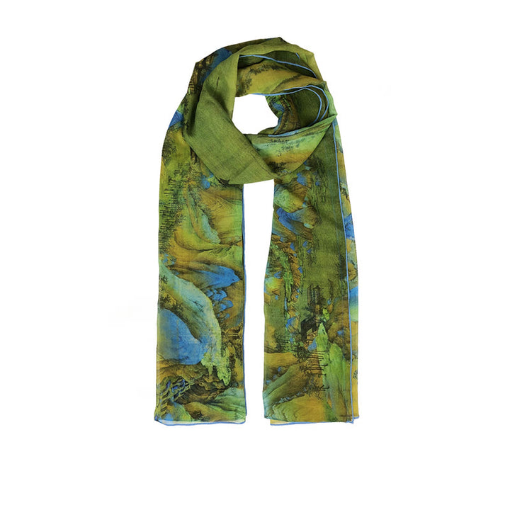 Buddha Stones A Panorama of Rivers and Mountains 100% Mulberry Silk Scarf Premium Grade 6A Silk Shawl