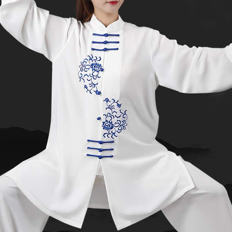 Flower Embroidery Meditation Prayer Spiritual Zen Tai Chi Qigong Practice Unisex Clothing Set