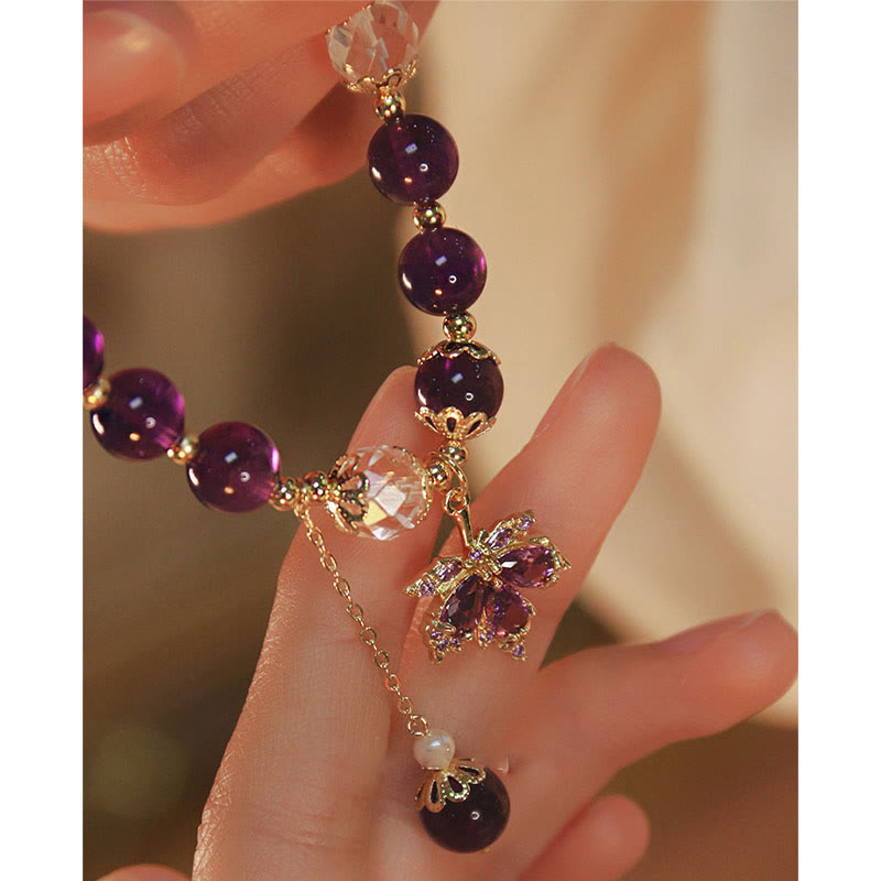 Buddha Stones 14k Gold Plated Natural Amethyst Healing Maple Leaf Charm Bracelet