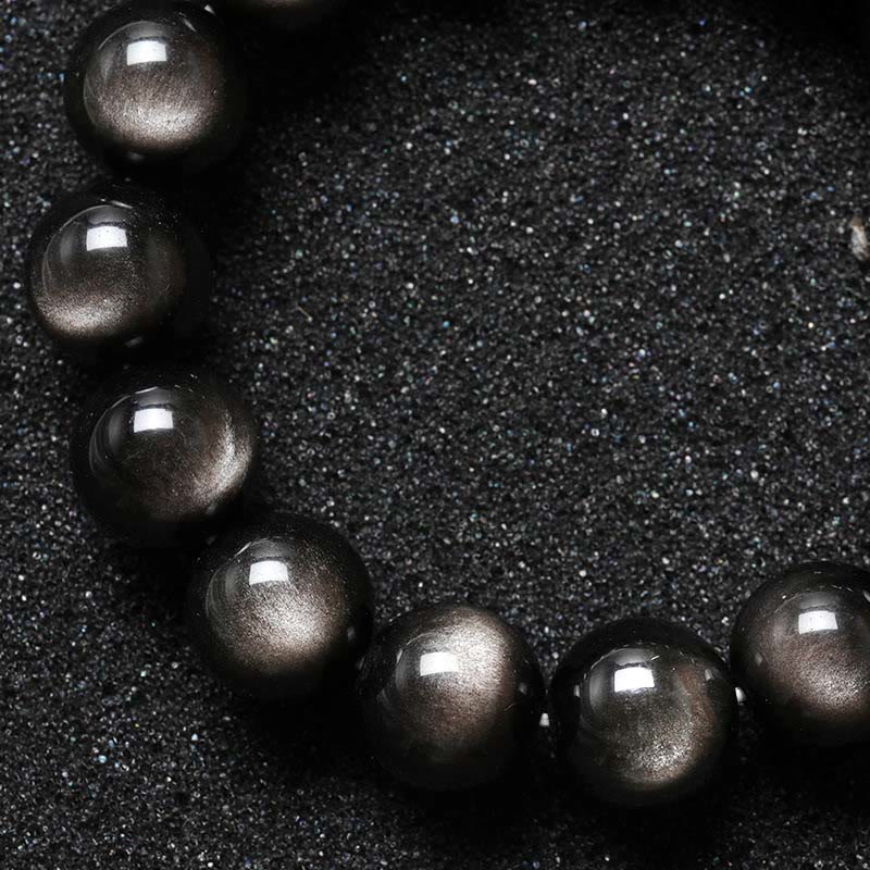 Buddha Stones Natural Silver Sheen Obsidian Soothing Protection Bracelet