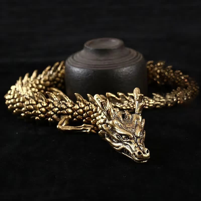 Brass Copper Dragon Wealth Luck Protection Statue Figurine Home Decoration