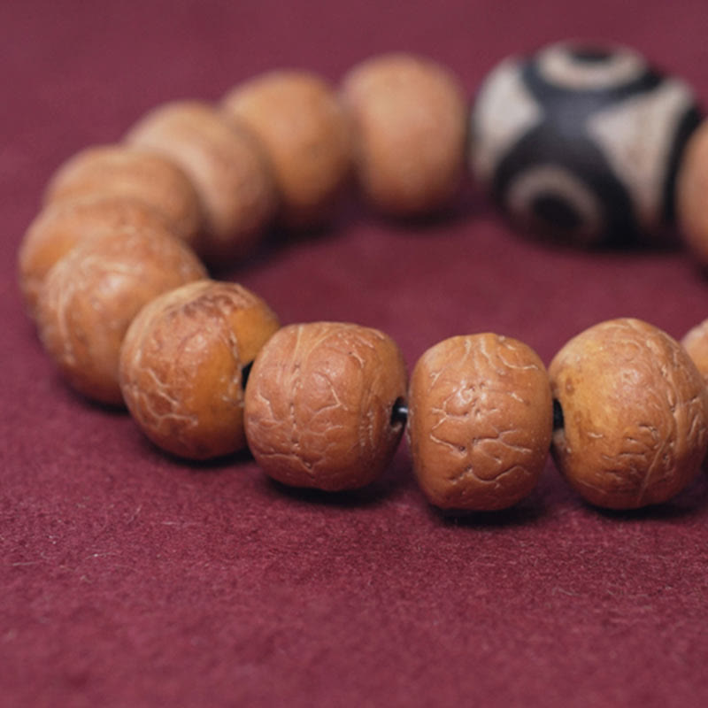 Tibet Bodhi Seed Dzi Bead Peace Charm Wrist Mala Bracelet