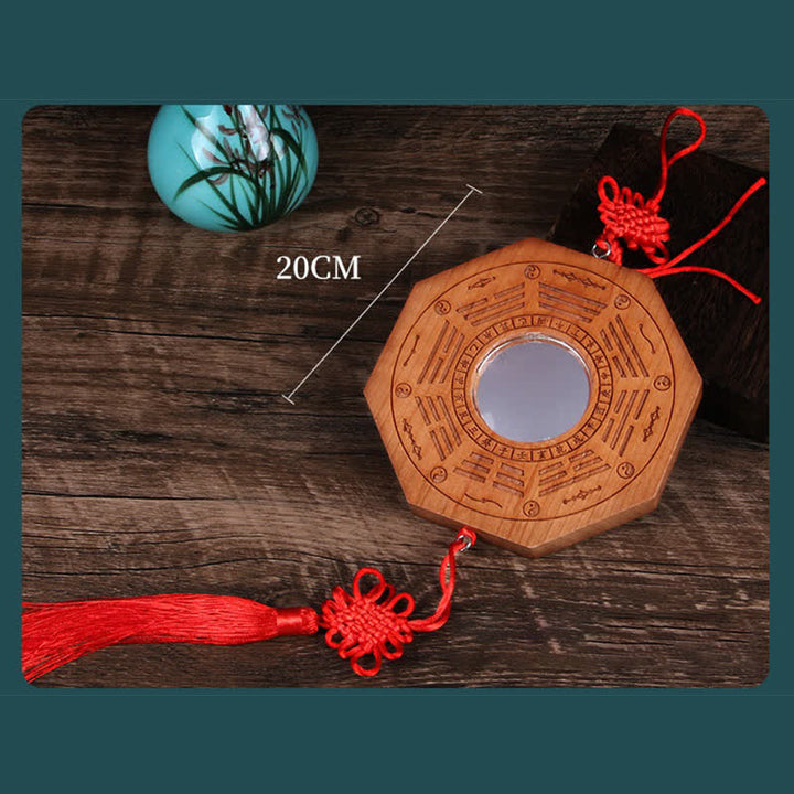 Feng Shui Bagua Map Peach Wood Five-Emperor Coins Chinese Knotting Balance Energy Map Mirror