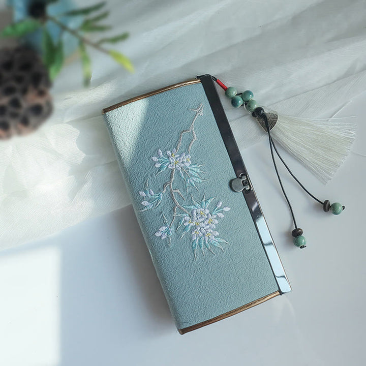 Flower Plum Peach Blossom Bamboo Double-sided Embroidery Large Capacity Cash Holder Wallet Shopping Purse