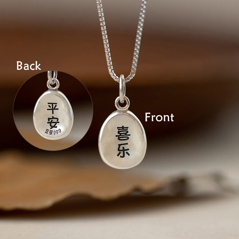 Buddha Stones 999 Sterling Silver Peace And Joy Fu Character Luck Fortune 925 Sterling Silver Chain Necklace Pendant