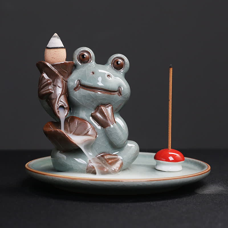 Meditation Frog Ceramic Lotus Healing Incense Burner