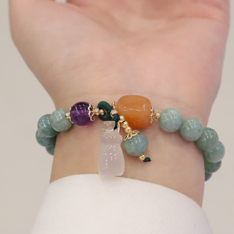 Cyan Jade Lotus Pumpkin Wish Peace Buckle Amethyst Crystal Healing Bracelet