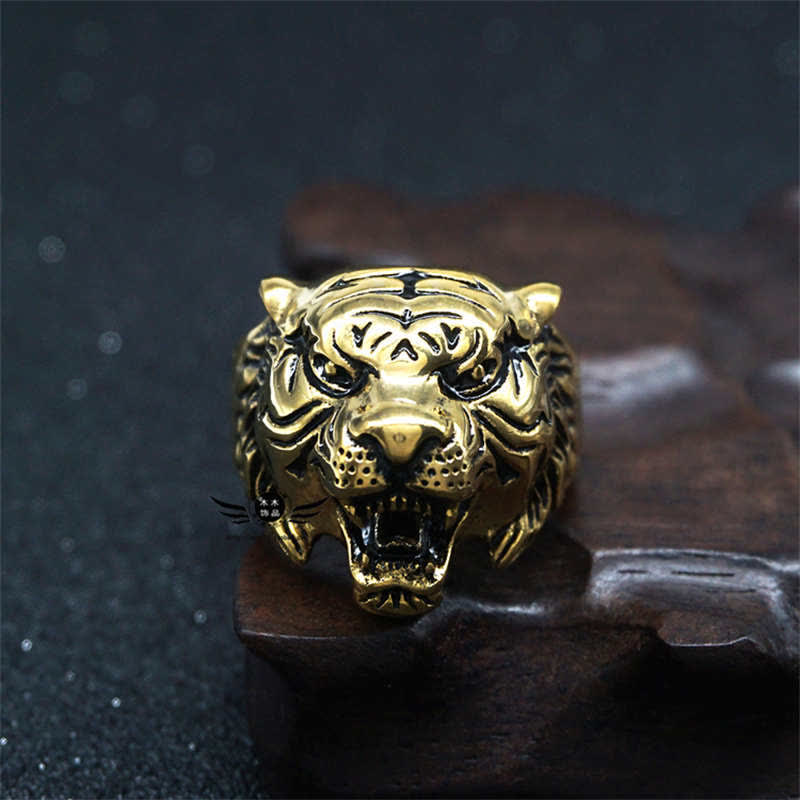 Men's Animal Tiger Head Titanium Steel Balance Calm Punk Rock Biker Ring