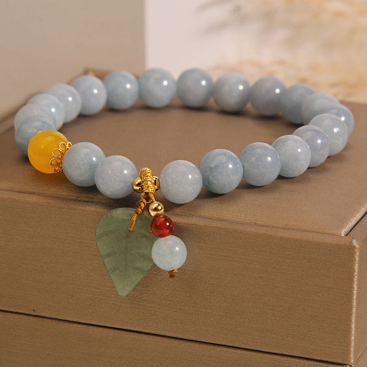 Buddha Stones Aquamarine Jade Leaf Healing Charm Bracelet