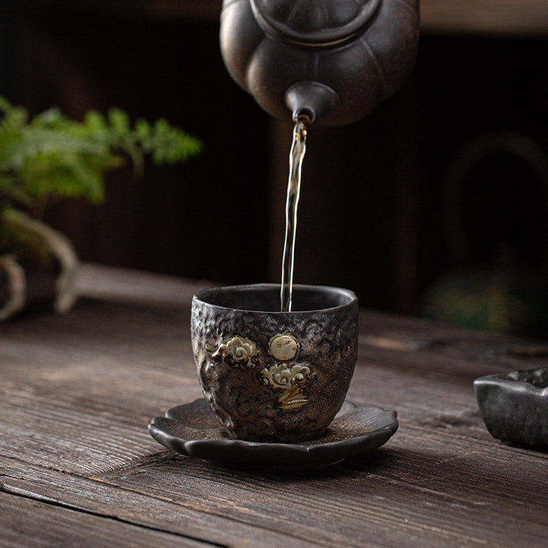 Buddha Stones Lotus Pod Leaf Flower Auspicious Clouds Ceramic Teacup Kung Fu Tea Cup