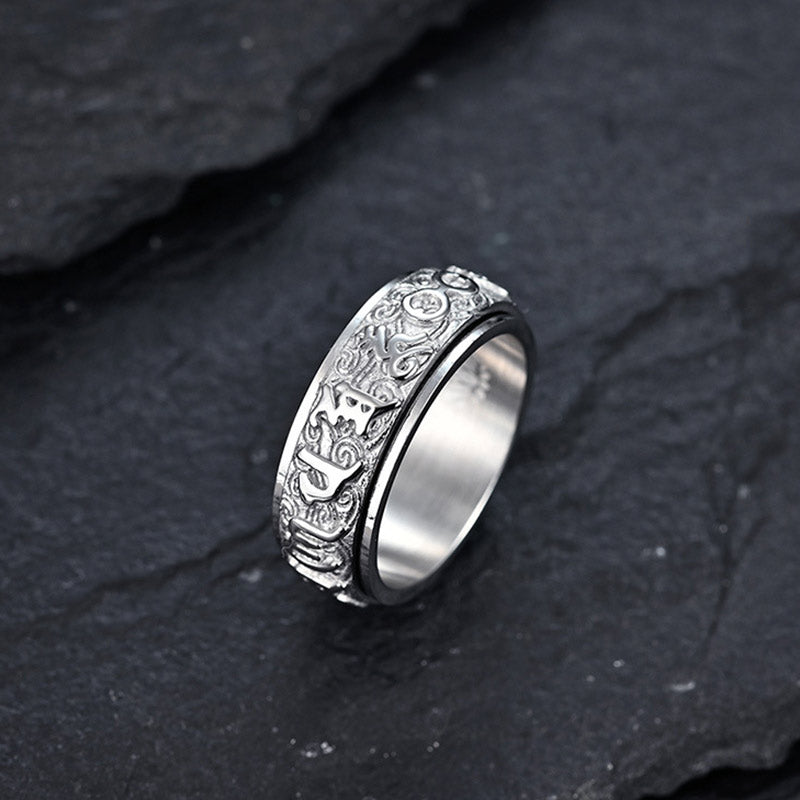 Buddha Stones Om Mani Padme Hum Balance Calm Titanium Steel Ring