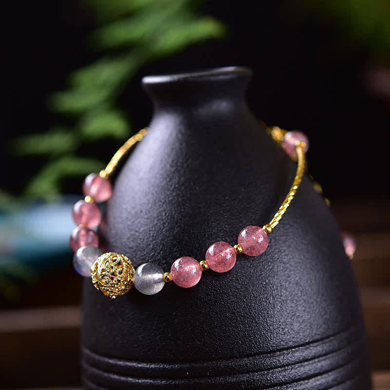 Natural Strawberry Quartz Moonstone Positive Bracelet